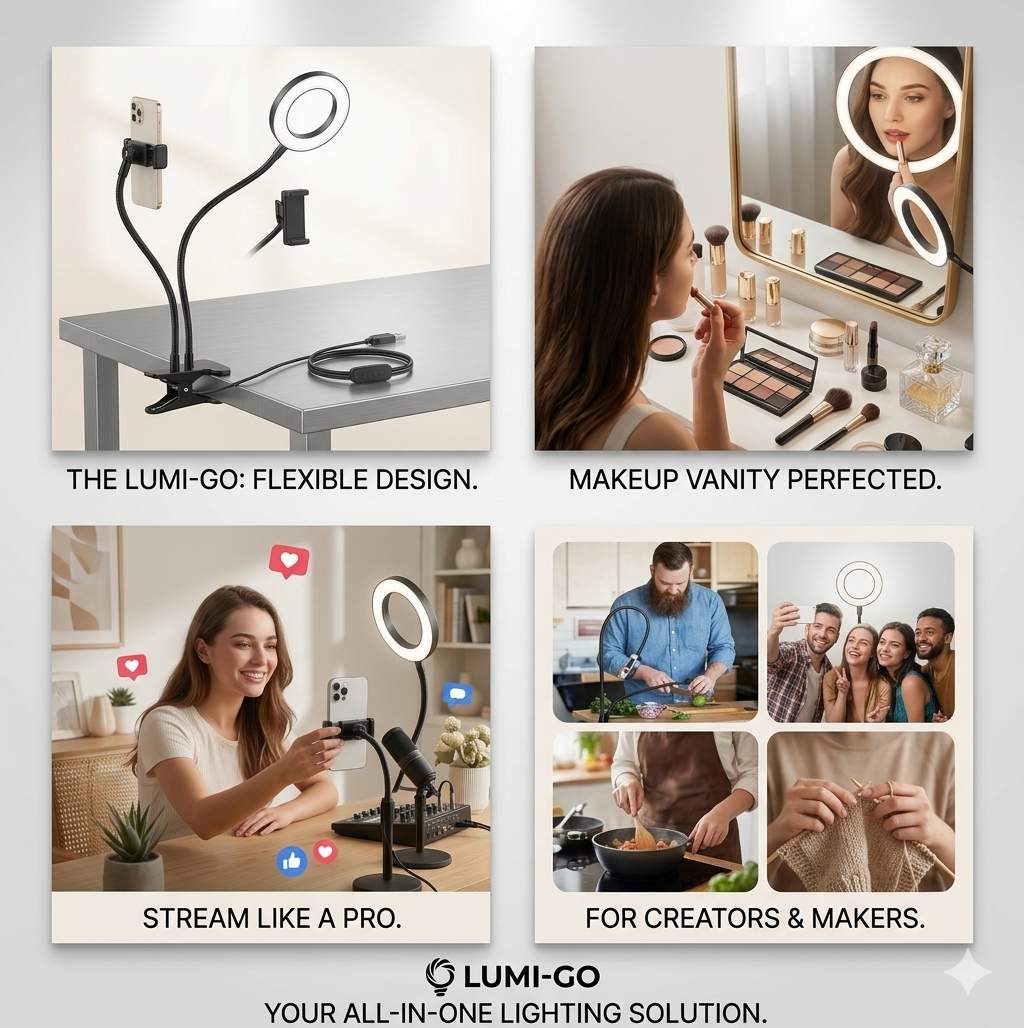 Professional 360° Flexible Desktop Ring Light with Phone Holder – Ultimate Content Creation & Makeup Set