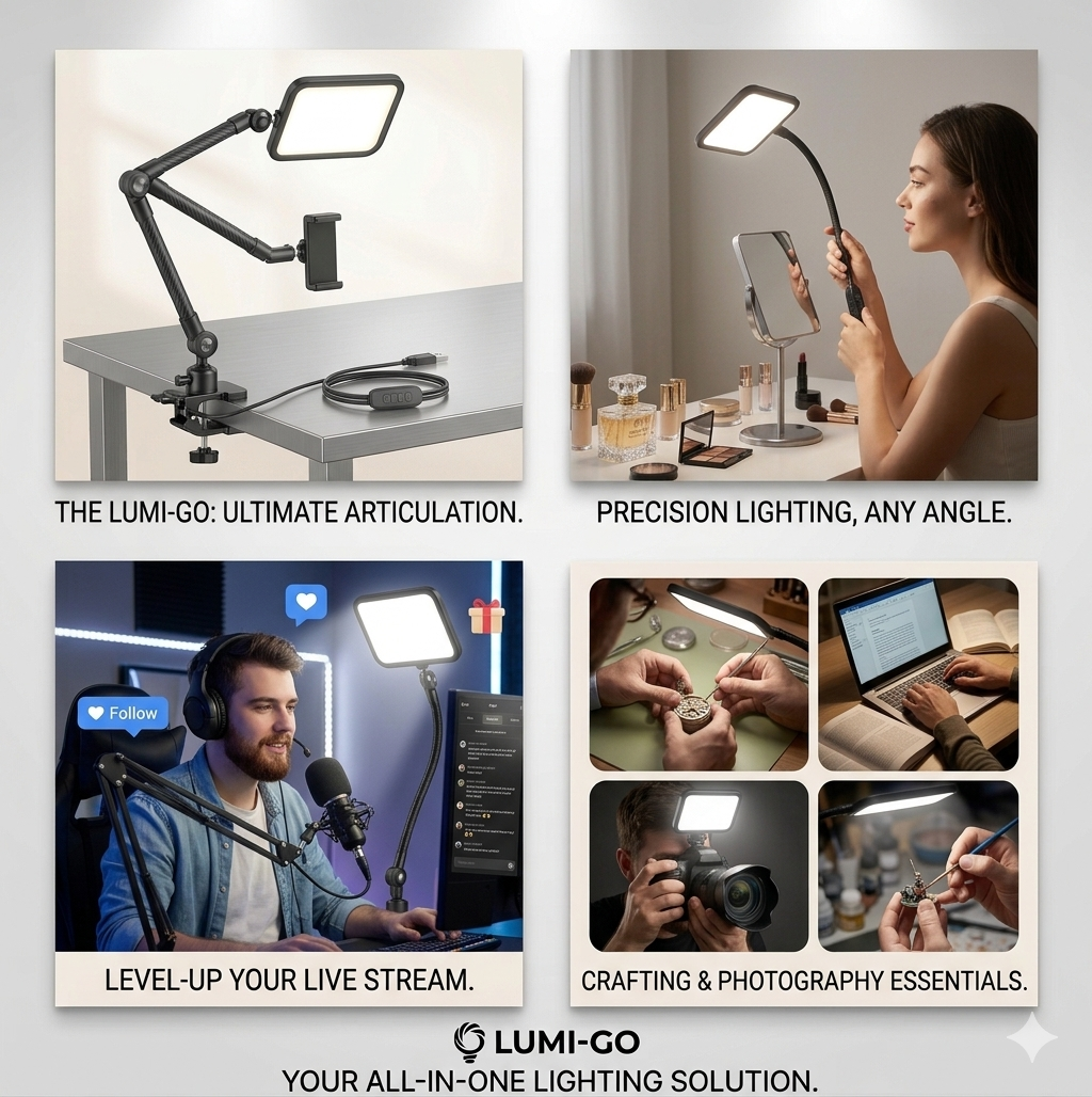 Professional 360° Flexible Desktop Ring Light with Phone Holder – Ultimate Content Creation & Makeup Set