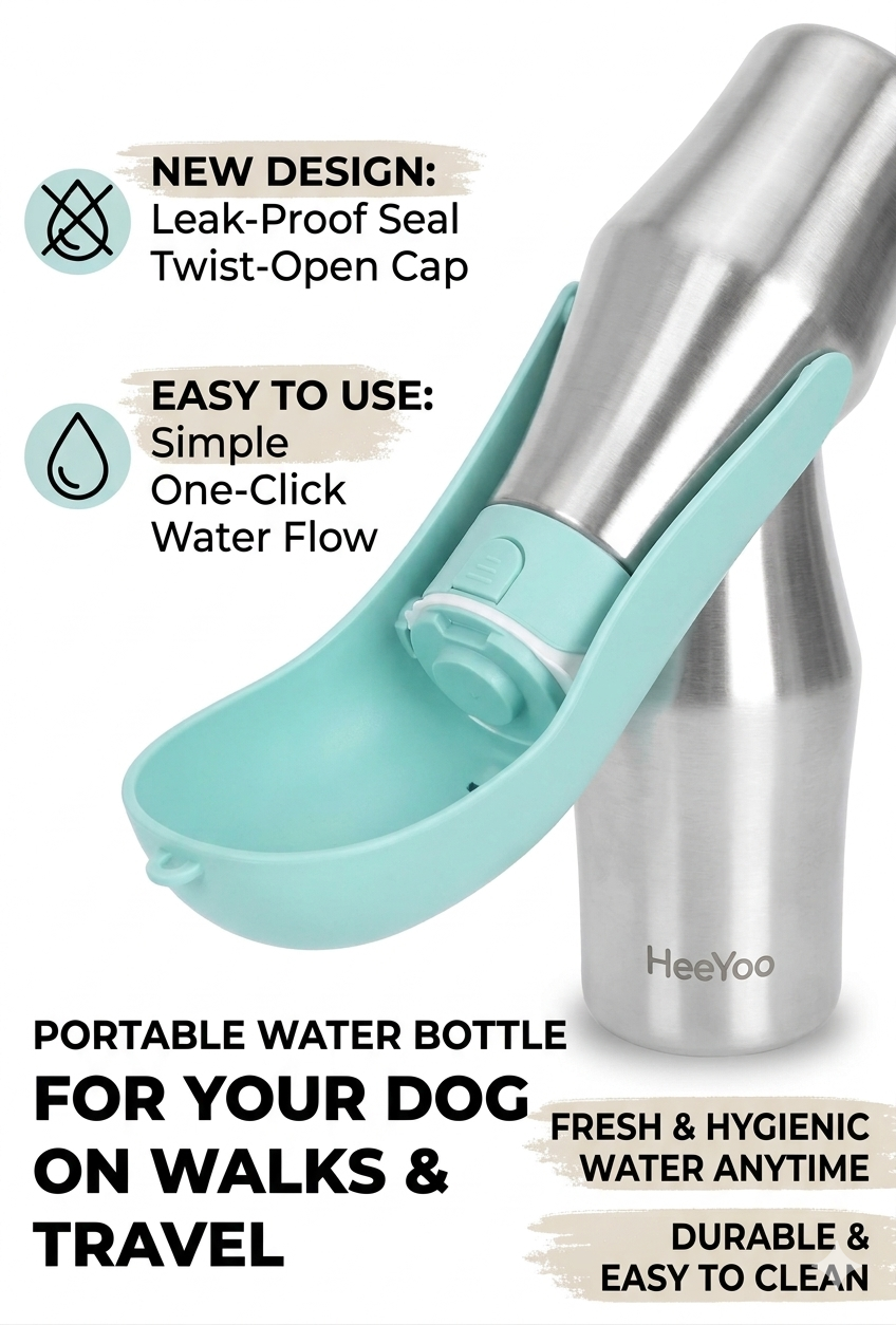 Portable Stainless Steel Dog Water Bottle - Leak-Proof Travel Bowl & Dispenser